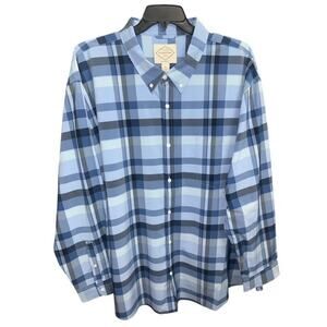 St John's Bay 4XL Shirt Forever Blue Plaid Prep Classic Fit Quick Dry Breathable